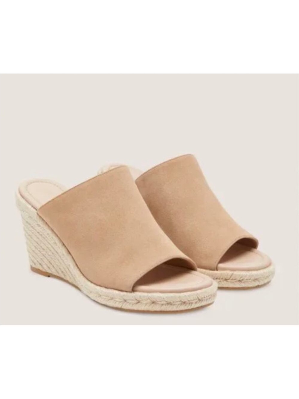 Stuart Weitzman Mykonos Nude Suede Espadrille Slide Wedges - Picture 7 of 10
